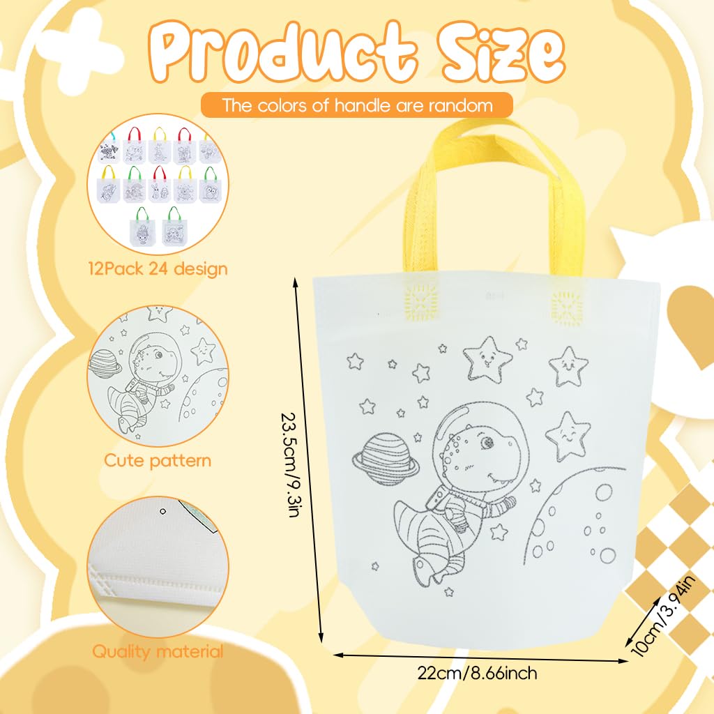 HASTHIP DIY Painting Bags for Kids with 12 Pcs Pre Outlined Non Woven Handbags | Fun Coloring Craft Kit