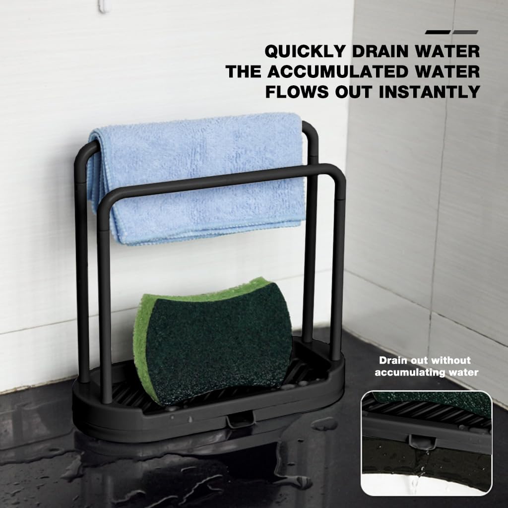 HASTHIP Kitchen Dish Cloth Rack for Countertop Use with Dual Row Design and Removable Drip Tray