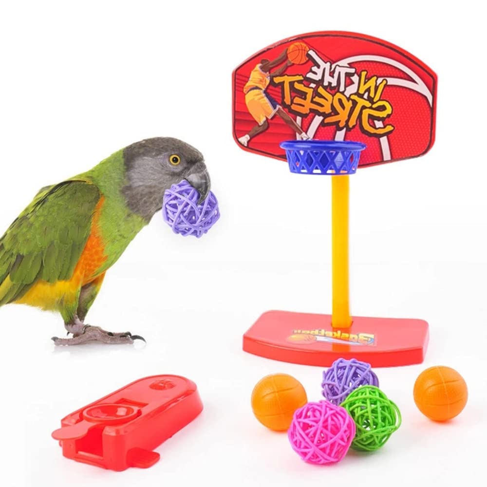 HASTHIP® Juguetes para Aves 7PCS Set Entrenamiento para Pájaros con Carrito Baloncesto Aro Anillos Monopatín Accesorios Educativos Coloridos Loros y Periquitos