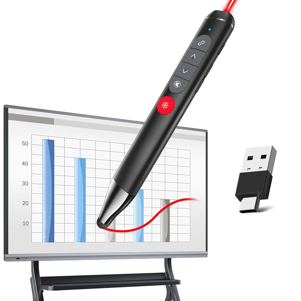 HASTHIP® Laser Pointer Presentation Clicker with Stylus Pen & Laser for Touch Screen Smart Board Smartboard Clicker Remote Promethean Board Pen Classroom,