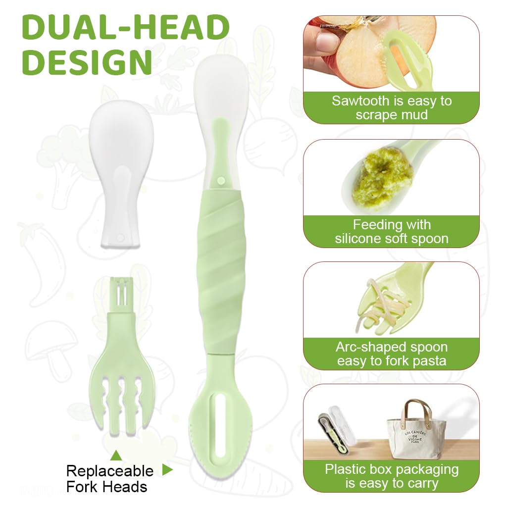 HASTHIP® BrandName 3-in-1 Silicone Baby Feeding Set, Food Feeder Spoon, Puree & Fruit Feeder, Soft BPA Free Food Grade Fork & Spoon with Case, Infant Tableware