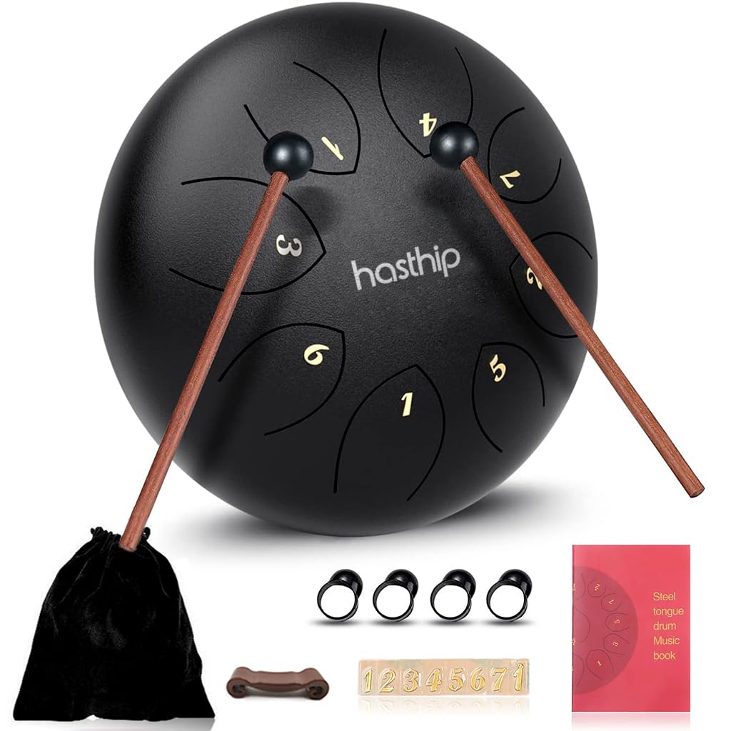 Steel Tongue Drum 8 Note, 6 inch Percussion Instrument Handpan Drum with Bag, Music Book and Mallets for Kids and Adults Meditation Musical Education Concert Mind Healing Yoga (Black)