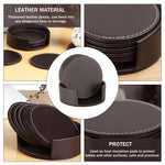 HASTHIP Leather Coasters Set for Table Protection with Holder and PU Insulation | Brown 6Pcs
