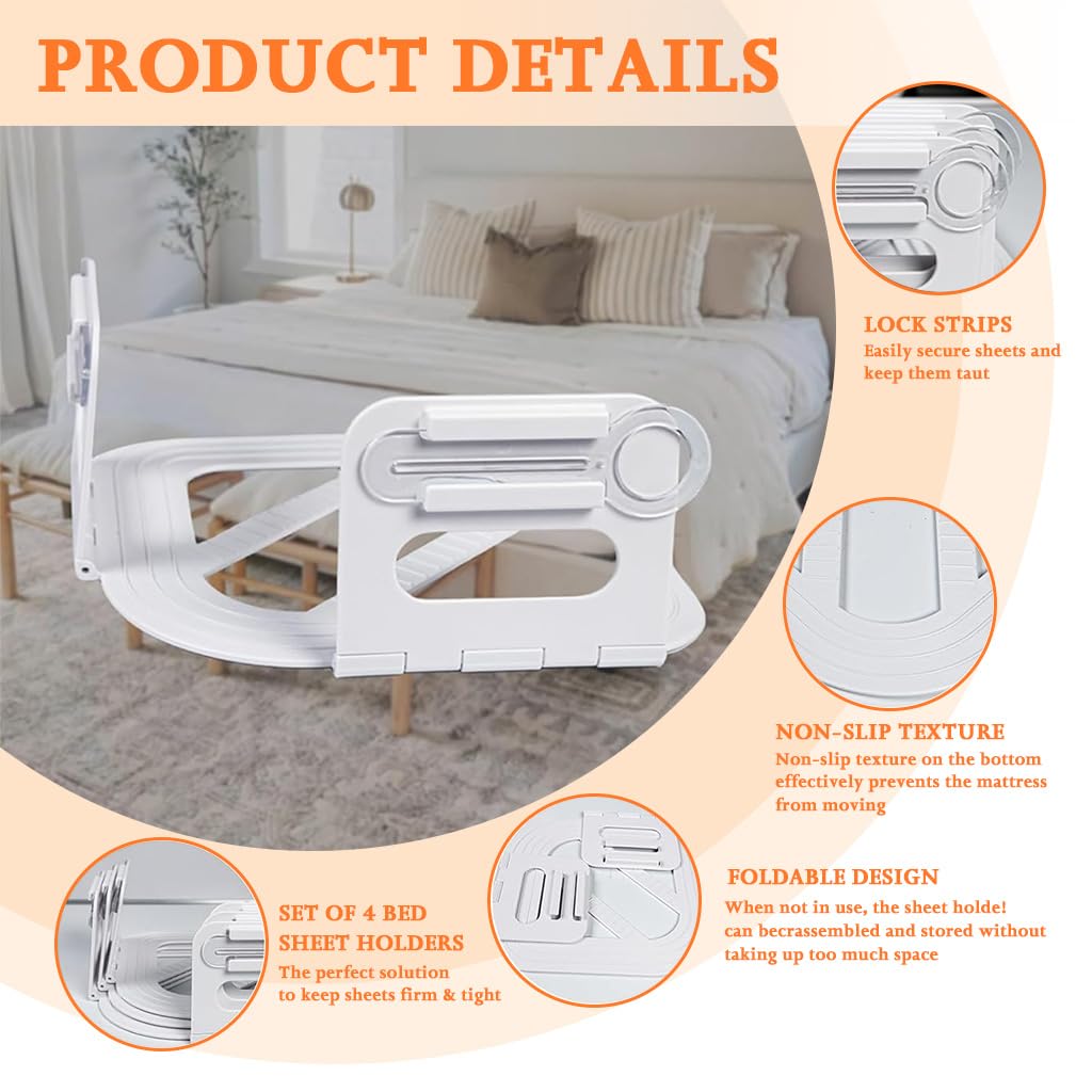 HASTHIP Fitted Sheet Fasteners Set for Secure Mattress Corners with Slide In Pin | Pack of 4