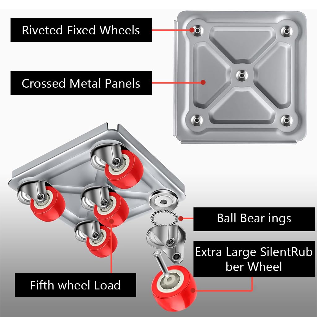 HASTHIP Furniture Lifter for Moving Heavy Furniture with 700kg Capacity and 5 Wheel Design | Carbon Steel Dolly Set