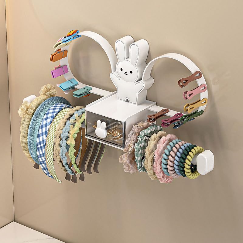 HASTHIP Headband Holder Organizer for Girls with Double Layer Design and Drawer | Cute Bunny Décor