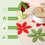 HASTHIP Silicone Tea Coaster Set for Dining Table with Decorative Holder 3pcs | Tropical Leaf Design