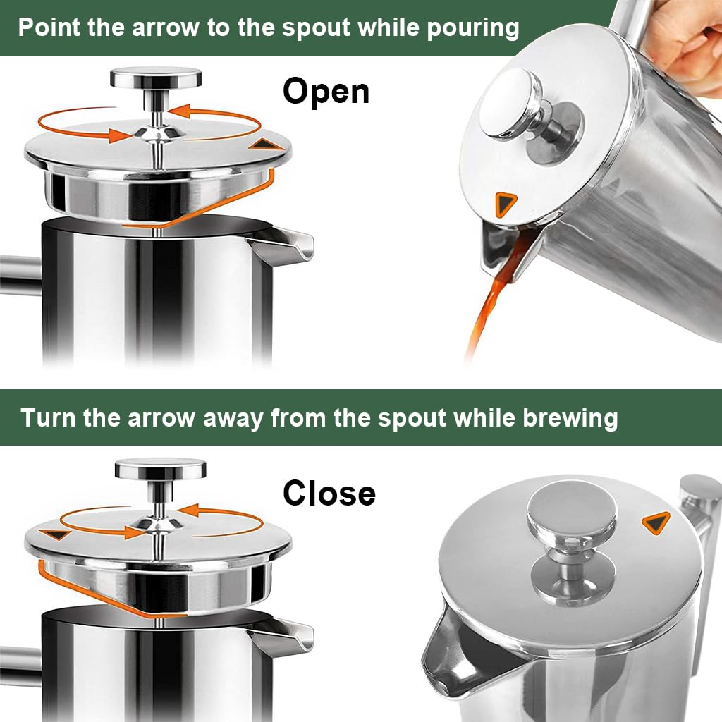HASTHIP® French Press Coffee Maker, 800ML Metal Insulated Coffee Tea Makers
