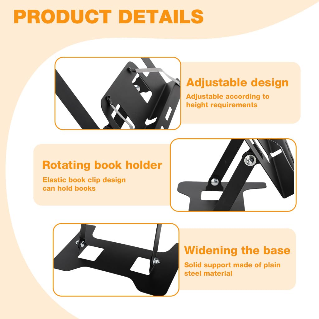 HASTHIP Adjustable Metal Book Stand with Page Clips, Foldable Reading Holder