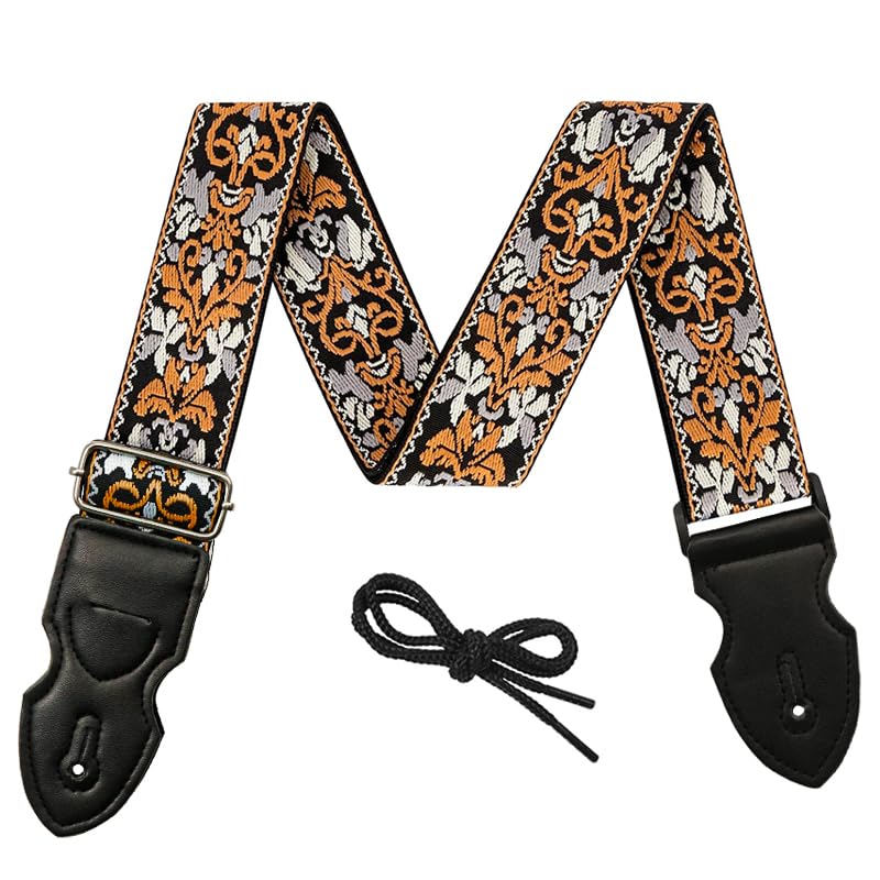 HASTHIP Guitar Strap for Acoustic, Electric and Bass Guitars with Pick Holder Slot and 85–140cm Adjustable Length | Jacquard Embroidered Cotton