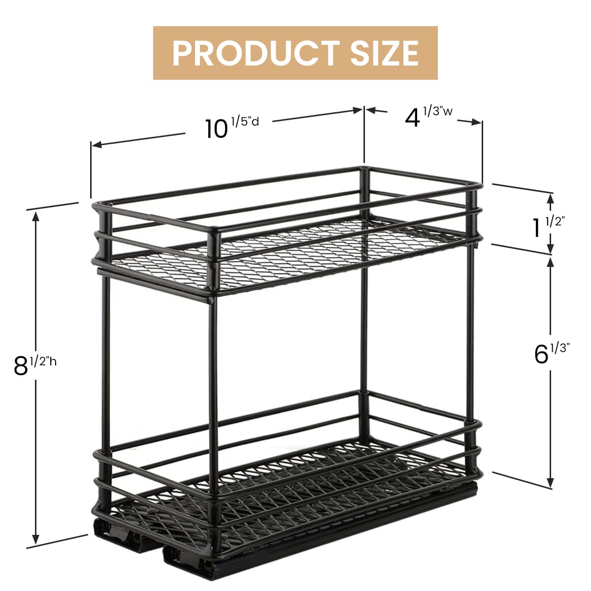 HASTHIP Kitchen Organizer for Countertop and Cabinet 26x15x21.8cm featuring Double Tier Pull Out Metal Rack