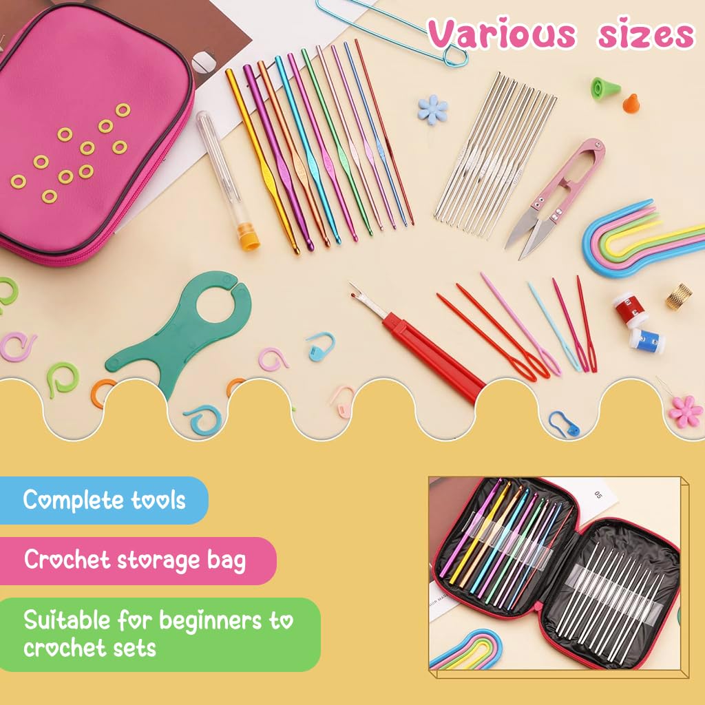 HASTHIP® 109Pcs Crochet Hooks Set, Crochet Hooks Set with Case, Coloured Ergonomic Crochet Hooks and Crochet Needle Accessories, Crochet Needles Kit for Beginners and Crochet Hook Lovers