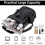 HASTHIP® Leather Backpack for Men Black Laptop Computer Backpack Large Capacity Business Ladies Retro Leisure Travel Backpack