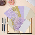 HASTHIP Scrapbook Paper Set for Journaling and Card Making featuring 16pcs 10x14cm Textured Sheets | Assorted Beige White and Purple Designs