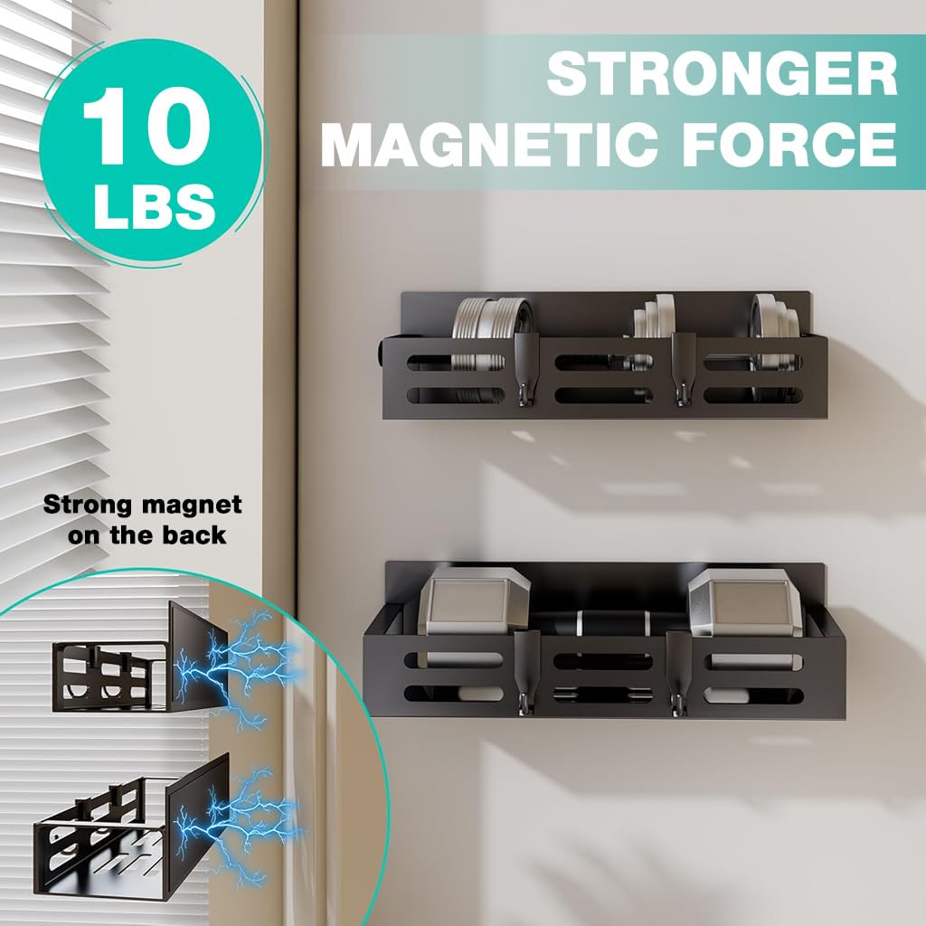 HASTHIP Spice Rack for Refrigerator featuring Dual Size Magnetic Racks 10.66 and 11.4 in | Black Storage Shelves for Kitchen and Bathroom
