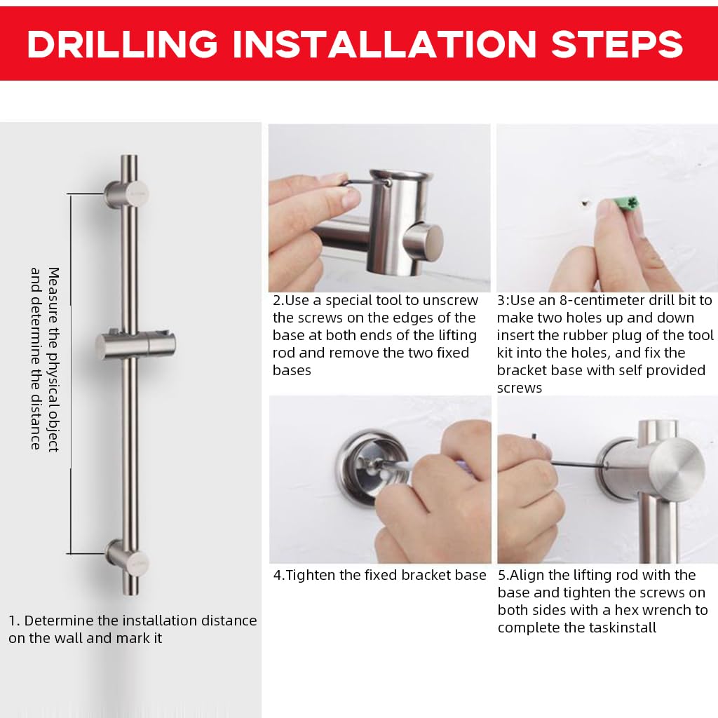 HASTHIP Shower Slide Rail for Bathroom with Adjustable Holder and No Drill Mounting | 25.9 in Stainless Steel Design