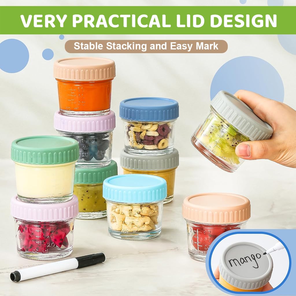 HASTHIP Salad Dressing Container Set for Seasonings and Jam 6 Pcs 4 Oz Glass Jars with Lids