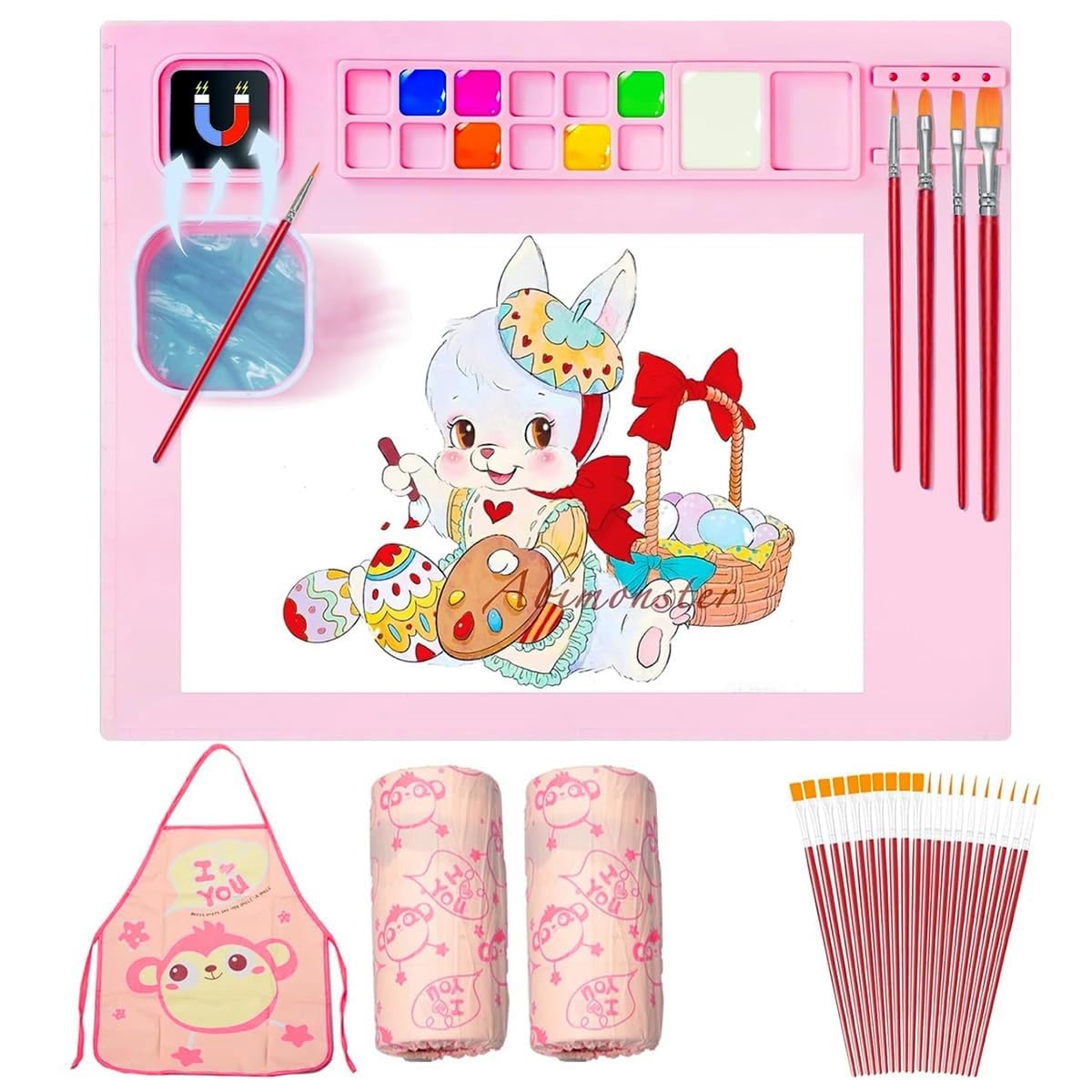 HASTHIP Silicone Painting Station Kit for Kids with 50x40cm Mat and Built‑in Paint Wells | Non‑Stick Art Set