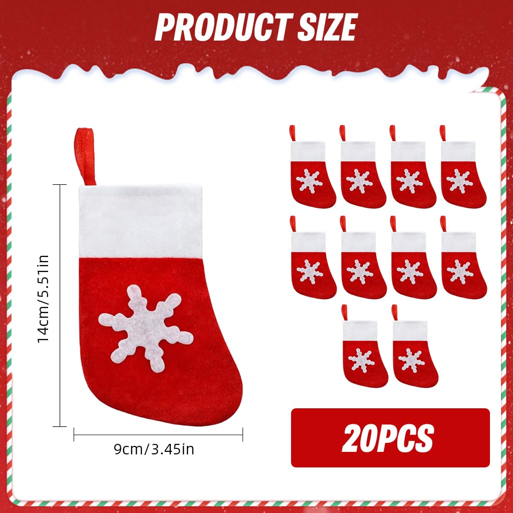 HASTHIP Mini Christmas Stockings for Tableware and Tree Decoration featuring Felt Material 20PCS Set | Festive Red Holiday Utensil Holders