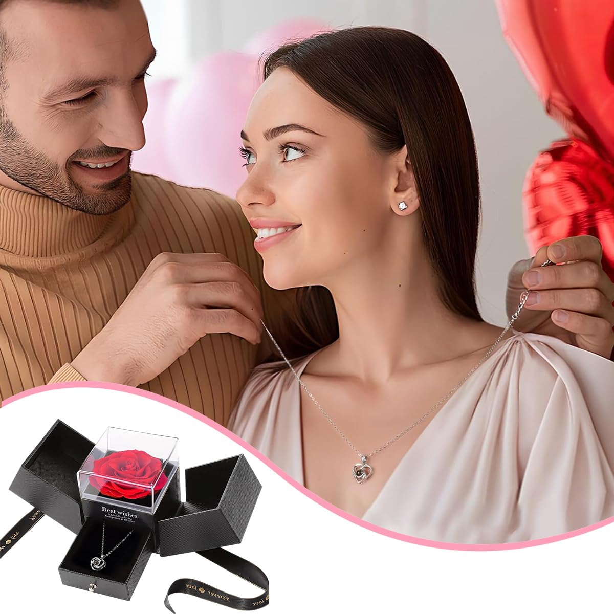 HASTHIP Rose Flower Gift for Valentine’s Day and Mother’s Day featuring Eternal Preserved Necklace Set | Symbol of Lasting Love