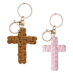 HASTHIP® Llavero Cruz Macramé,Llavero de Jesús Hecho a Mano,Accesorios Cristianos para Coche,Bohemio de Resina con Inicial y Mariposa Adorno Suave Multicolor para Mujeres y
