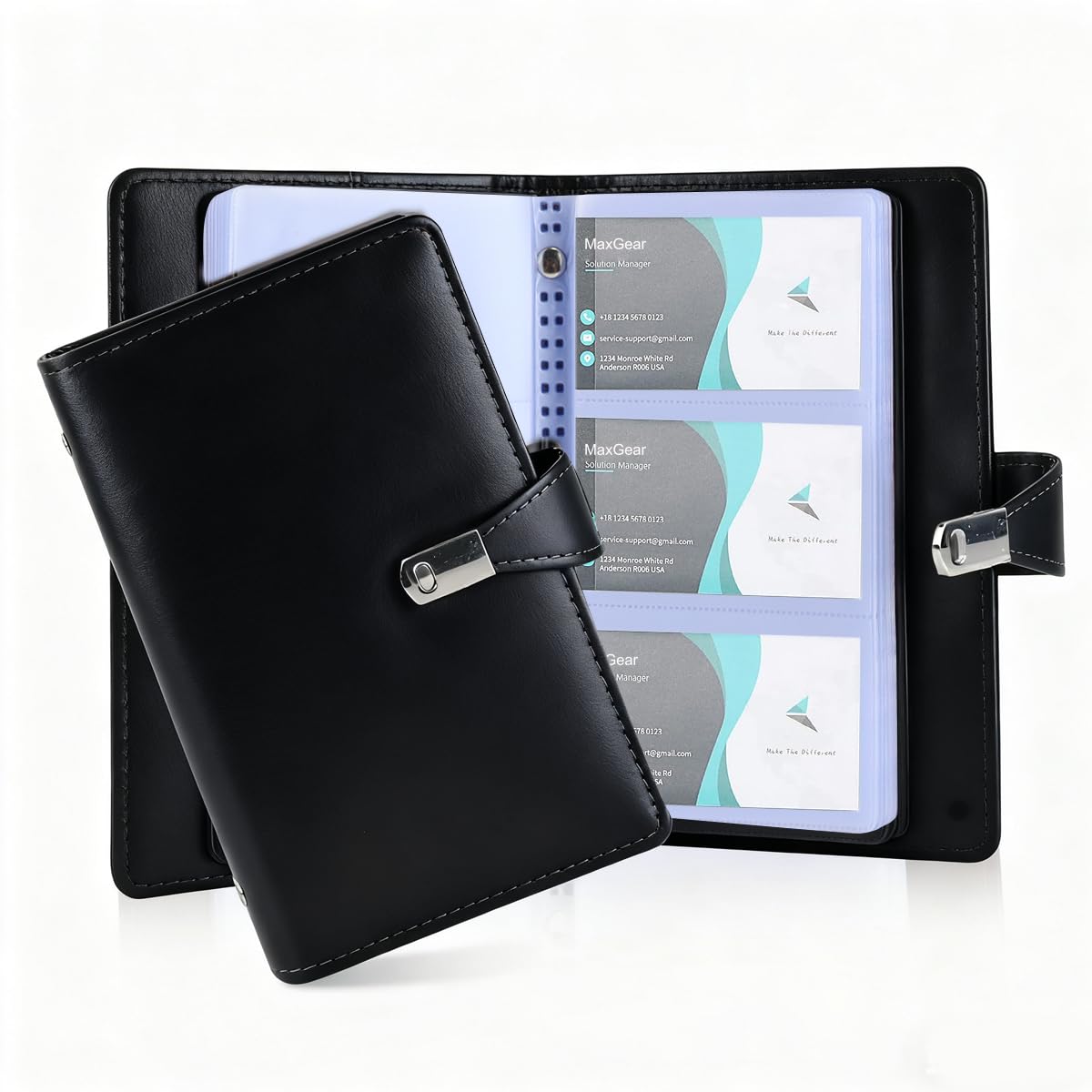 HASTHIP® Business Card Holder Book 150 Pockets PU Leather Professional Name Card Organizer Case for Men & Women,Credit & ID Storage,Portable Travel Business Cards Binder - Black