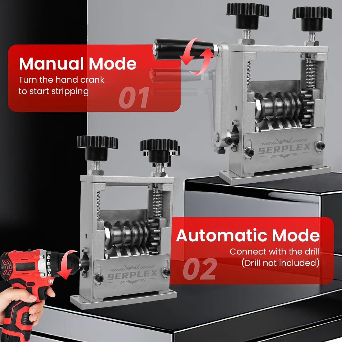 Serplex® 6-IN-1 Manual Wire Stripper Machine Drill-Operated Wire Stripper Tool with Hand Crank 3-17mm Dia Cable, Manual Wire Stripping Machine with 6 Tracks & 5 Carbide Blade, for Wire Stripping