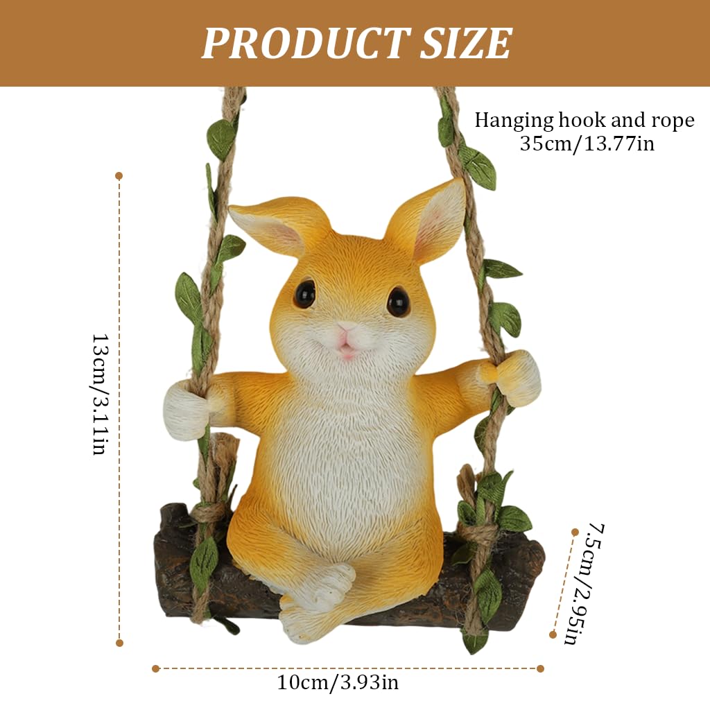 HASTHIP Lovely Rabbit Car Ornament for Home or Auto Decor with 35cm Hemp Rope | Resin Bunny Swing Figure 10x13cm