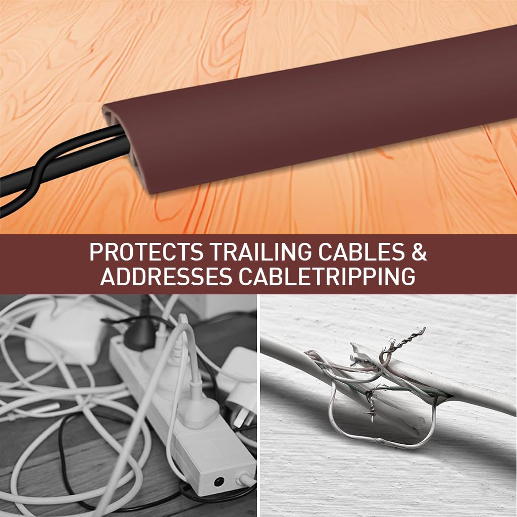 HASTHIP® 6.6ft Floor Cord Cover PVC Rubber 1.18 Inches Width Cable Protector Self Adhesive Removable Cord Protector Sleeve Cuttable Cord Protector Sleeve