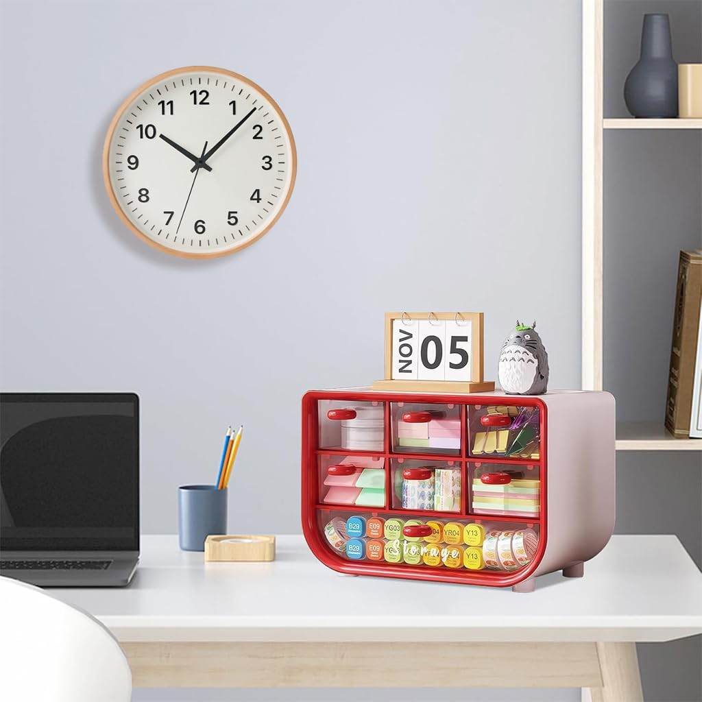 HASTHIP Desktop Storage Box for Office and Home with 3 Tier Compartments and Clear Windows | 180x110x120mm Multifunctional Organizer