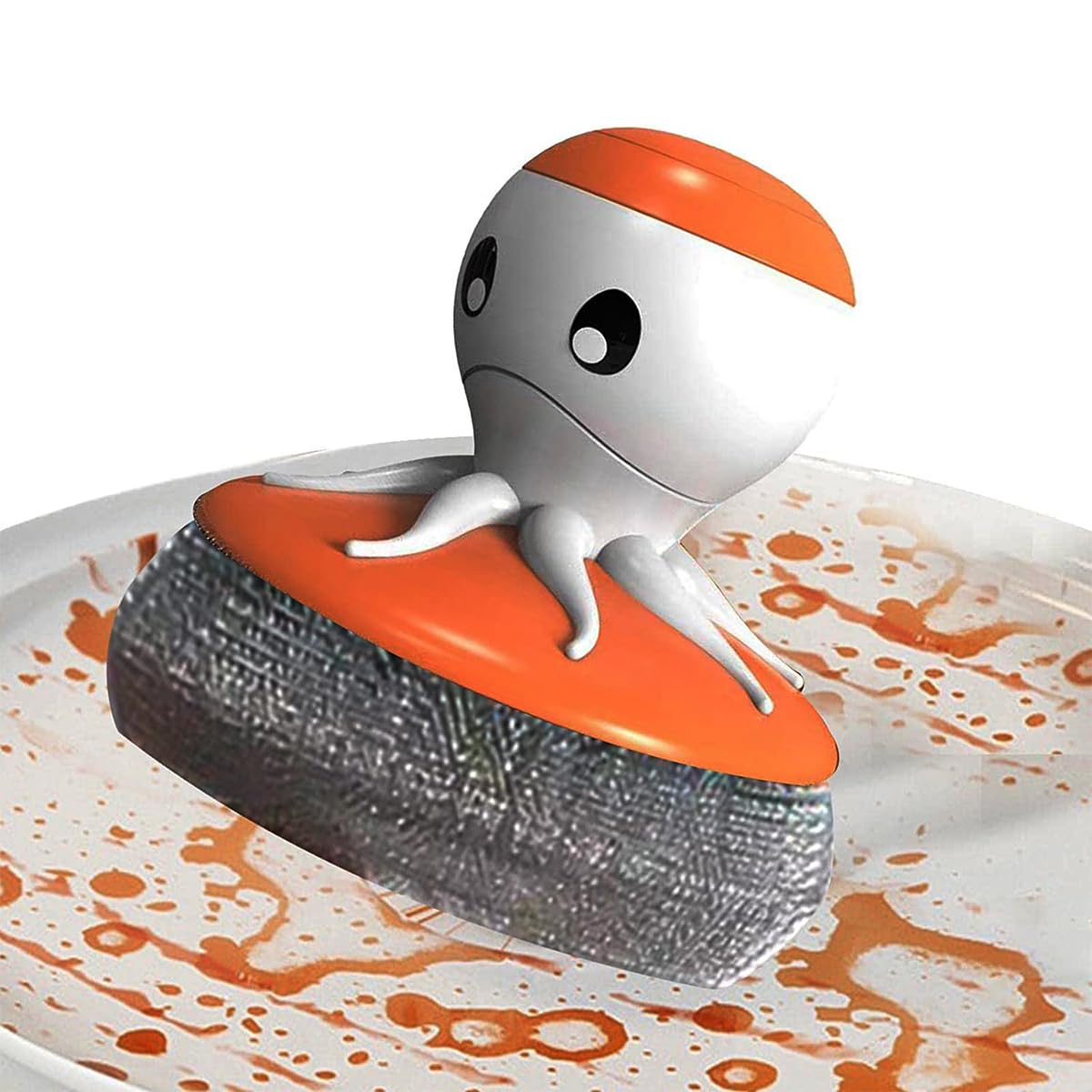 HASTHIP Cute Octopus Dish Brush for Kitchen Cleaning with Soap Dispensing Handle and Stainless Steel Scrubber | Wall Mounted Tray Set