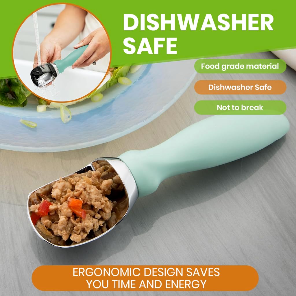 HASTHIP Ice Cream Scoop for Desserts and Fruit with Ergonomic Anti Slip Handle | Stainless Steel Flat Head Design