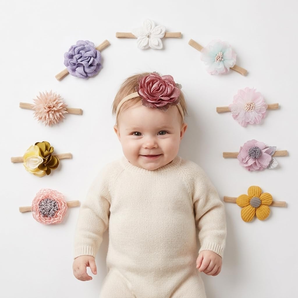 HASTHIP® 10-Piece Soft Floral Headbands for Babies
