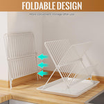 HASTHIP Dish Drying Rack for Kitchen with 2 Tier X Shaped Design and Stainless Steel | Foldable White Drainer with Drainboard