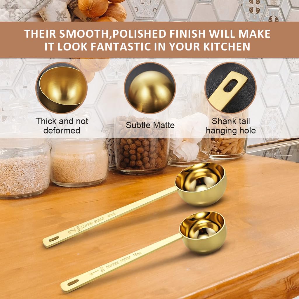 HASTHIP® Juego de 2 Cucharas Medidoras de Café Acero Inoxidable,15ml/30ml,Cucharas con Mango Largo 6.1'' para Granos Café,Té,Azúcar Cocina y Horneado Resistentes y Fáciles