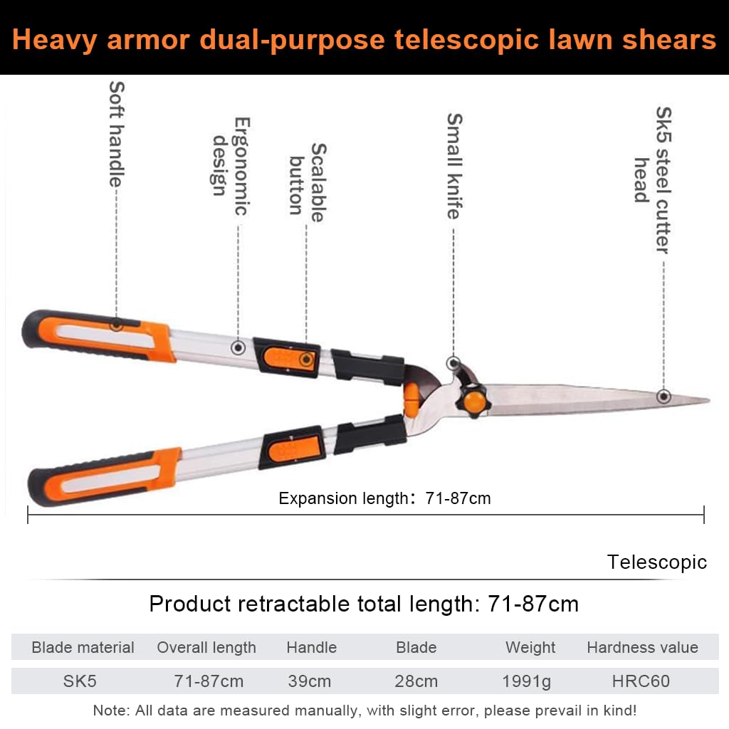 HASTHIP Telescopic Hedge Shears for Garden Pruning with SK5 Steel Blades and Non Slip Grip 27.9–34.2 in
