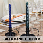 HASTHIP Candle Holder Stand for Dining Table Decor with Wax Drip Tray & Handle | Vintage Black Iron Tealight Set of 2