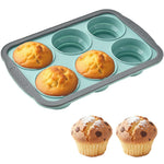 HASTHIP® Silicone Muffin Pan with Metal Frame, 6 Cup Nonstick Cupcake Pan, BPA Free Silicone Muffin Tray, Easy Release Baking Mold for Oven, Dishwasher Safe, Reusable Cupcake Bakeware - Blue