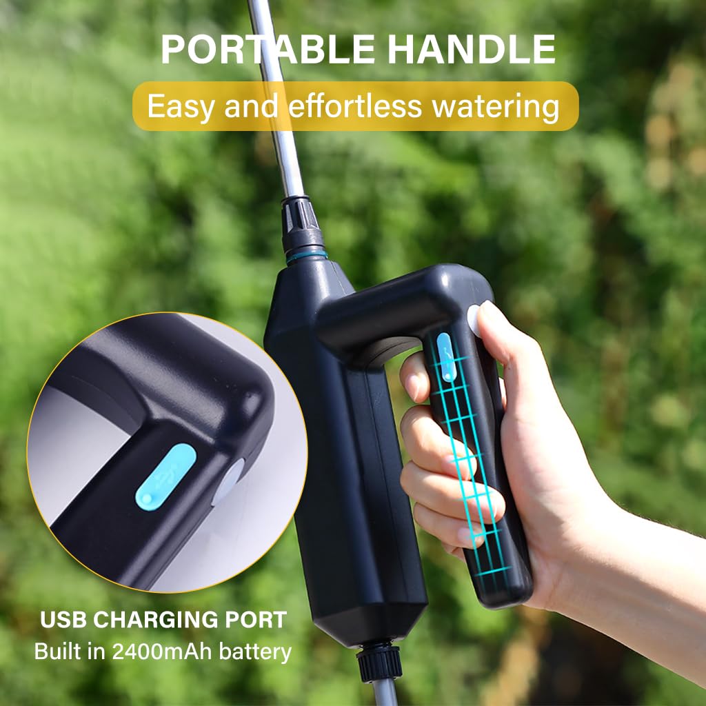 HASTHIP USB Water Sprayer for Gardening with 3 Nozzles and 16.4ft Pipe | 2400mAh Rechargeable