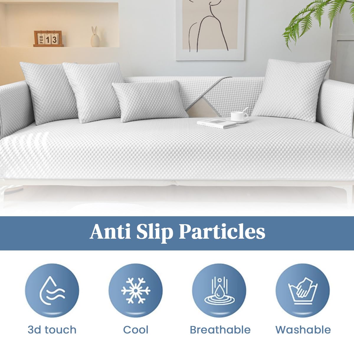 HASTHIP Quilted Sofa Cover Mat for Summer Comfort with Anti Slip Backing 27.5x70.8 in | Ice Silk Breathable Pad for 1 3 Seaters