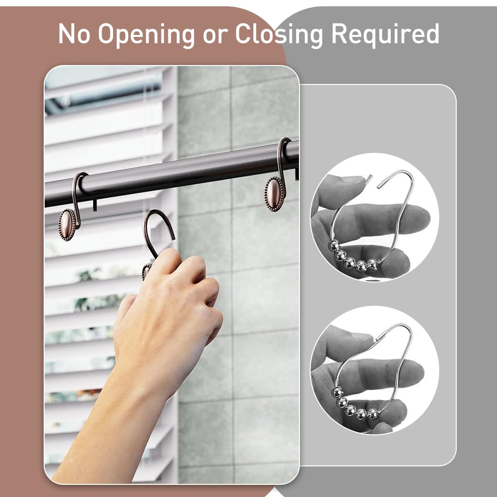 HASTHIP Shower Curtain Hooks 12pcs for Bathroom with Rust Resistant Metal | Vintage Brown Zinc Alloy Design