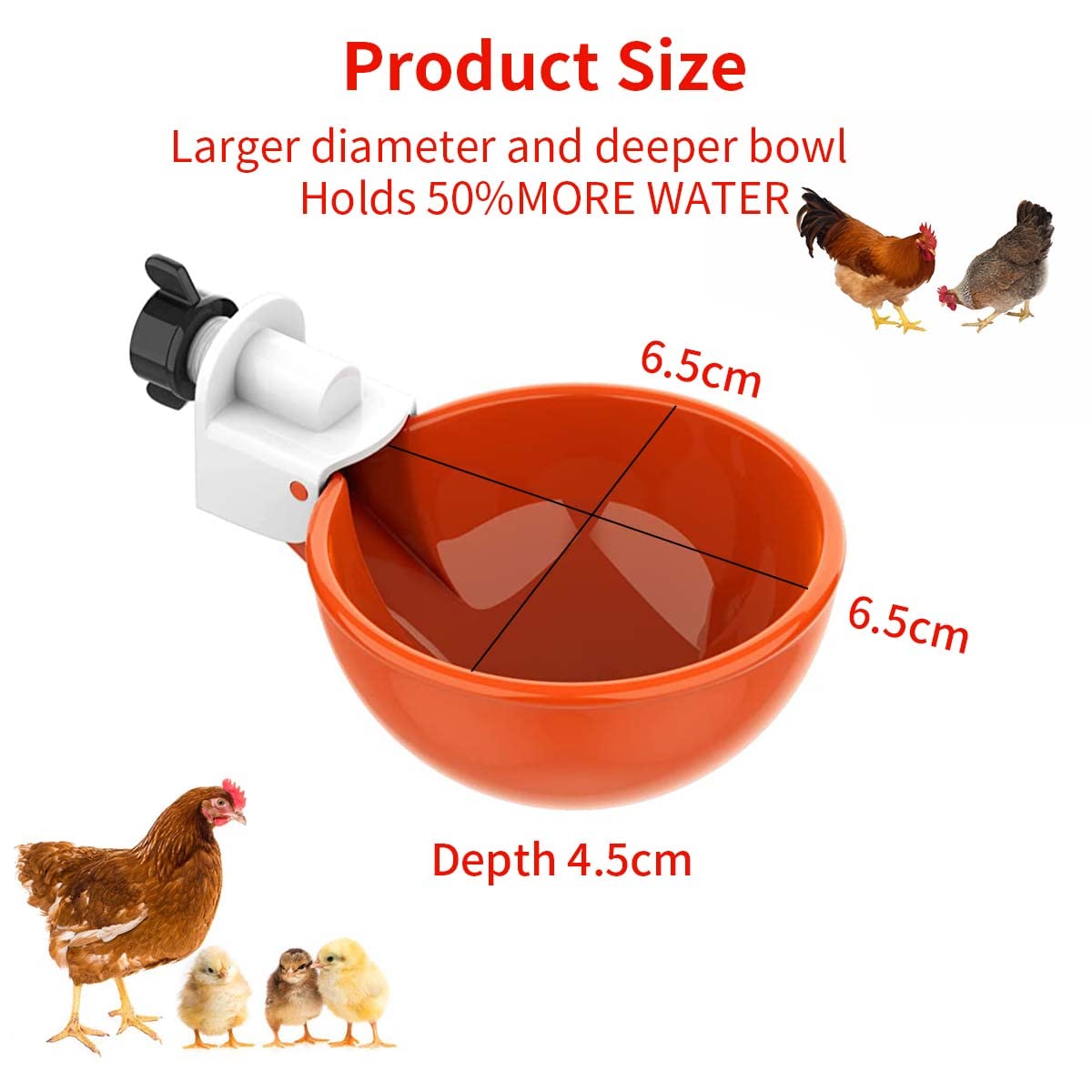 HASTHIP Chicken Drinking Cup for Barrel Feeders with Auto Refill Mechanism Set of 5 | Plastic Poultry Waterer