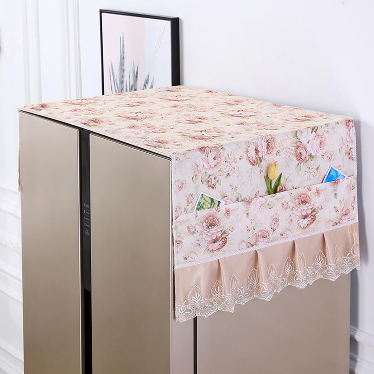 HASTHIP Fridge Cover for Kitchen Use with Pockets and Floral Print | Universal Fit 70x170cm