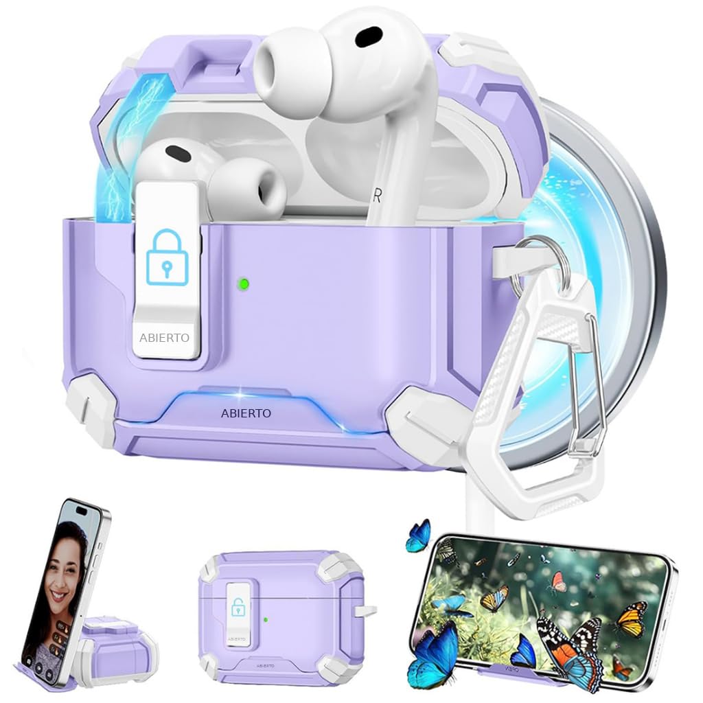 HASTHIP® ZORBES Compatible con AirPods Pro 3 Generation Case, Earbud Charger Case Cover con Cerradura y Mosquetón, Soporta Carga Inalámbrica, Funda Protectora de TPU Antirrayas -Morado