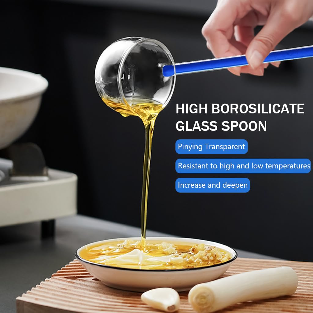 HASTHIP® Glass Oil Spoon Kitchen Glass Spoon Heat ResistantHigh Borosilicate Glass Spoon Soup Spoon Multipurpose 9.6 Inches Long Handle Kitchen Spoon