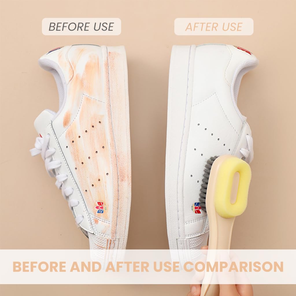 HASTHIP Shoe Scrubber Brush for Deep Cleaning with 2 in 1 Double Sided Scrubber and Sponge | Non Abrasive for Leather Shoes Sneakers and Boots
