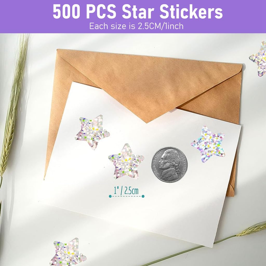 HASTHIP Star Stickers for Reward Charts with Holographic Glitter Surface 500 pcs 1 in | Sparkly Incentive Decor for Kids Teachers and School