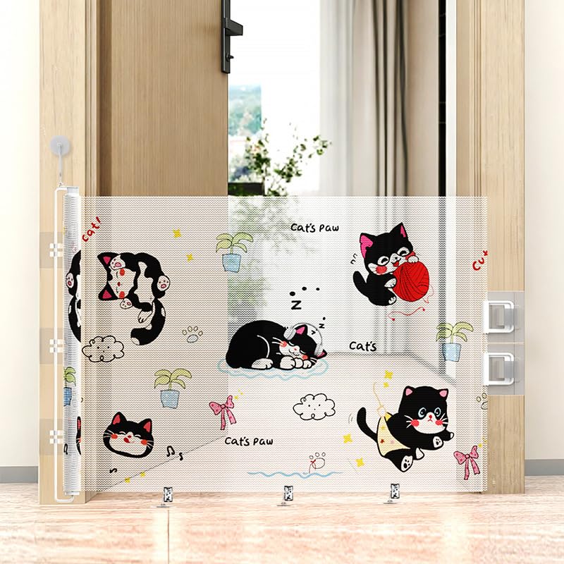 HASTHIP® Barrera de Seguridad Retráctil para Bebés y Mascotas,Puertas y Escaleras,Protector Enrollable Ajustable para Interior Exterior