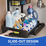 HASTHIP Under Sink Organizer for Kitchen and Bathroom with 2 Tier Pull Out Metal Shelves | Sliding Storage Rack