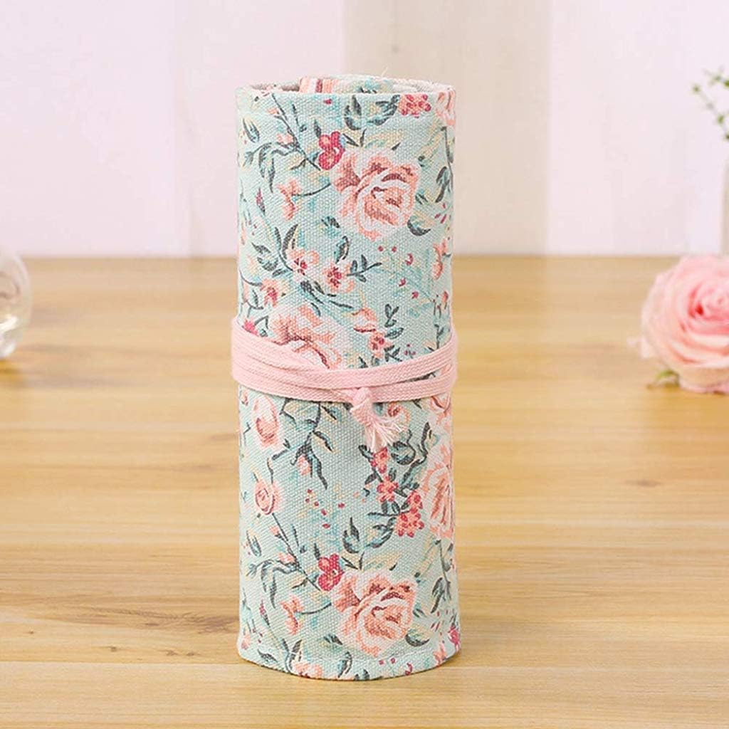 HASTHIP Pencil Wrap Case for Sketching and Journaling with 72 Slots Canvas Design | Maple Leaves and Pink Floral Combo for Artists and Students